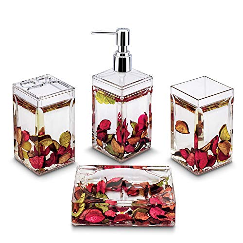 Freelance Eden Acrylic Bathroom Accessories Set of 4 - Liquid Handwash Soap Dispenser, Brush/Toothbrush Holder, Tumbler, Dish - Plastic Bathroom Set for Wash Basin - Stronger Than Ceramic - Image 1
