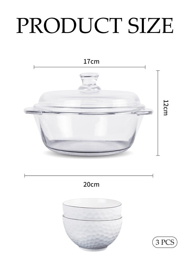 Clear Glass Cooking Pot, Covered Glass Stew Pot, With Two Diamond Bowls, Heat Resistant, Easy To Clean, Suitable For Pasta, Soup, Milk  - Image 4