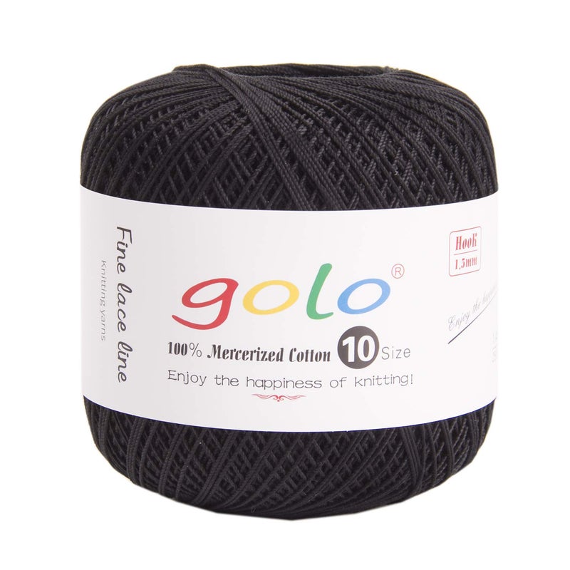 golo Crochet Thread Size 10 for Black Cotton Crochet Yarn for Crocheting Black 901