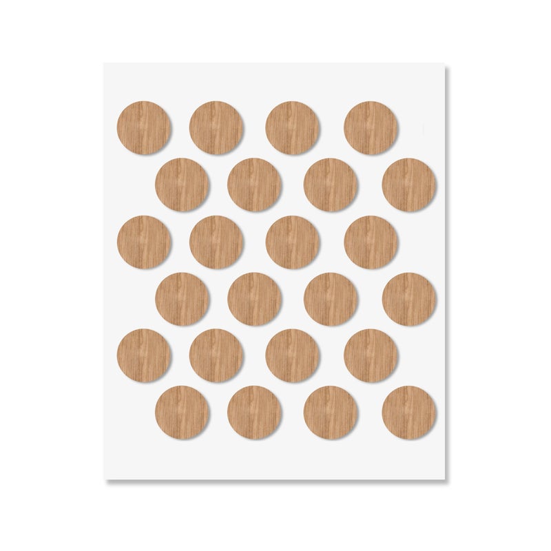 UNMAR Oak Self-Adhesive Screw Hole Stickers - 24 Pcs. 0.79 Inch / 20 Mm Peel Stick Dust Proof Tape, Water Resistance Pvc Caps For Wood Cabinets, Furniture, Drawer, Wardrobe, Kitchen, Table - Image 1
