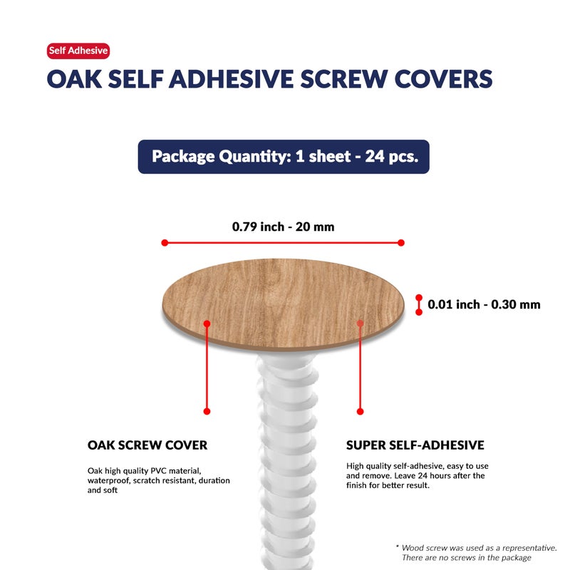 UNMAR Oak Self-Adhesive Screw Hole Stickers - 24 Pcs. 0.79 Inch / 20 Mm Peel Stick Dust Proof Tape, Water Resistance Pvc Caps For Wood Cabinets, Furniture, Drawer, Wardrobe, Kitchen, Table - Image 2