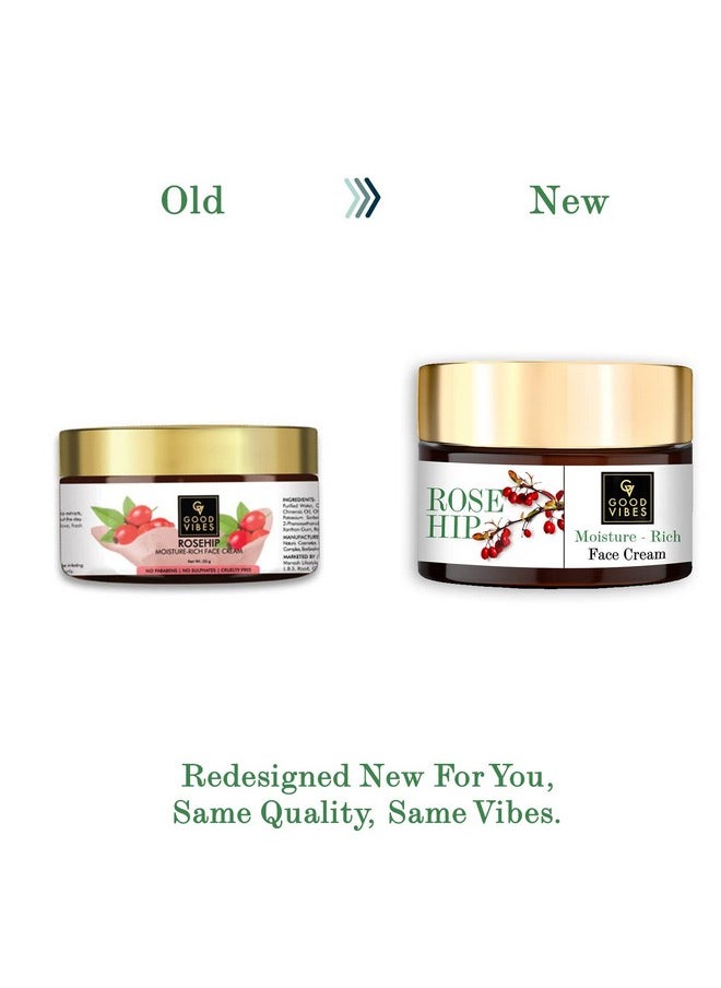 Good Vibes Rosehip Moisture-Rich Face Cream, 50 G Skin Moisturizing Hydrating Light Weight Formula, Soothes & Exfoliates Skin, Natural, No Parabens & Sulphates, No Animal Testing  - Image 2