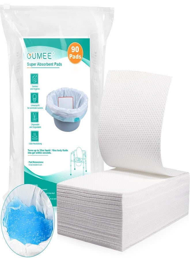 Oumee 90 Count Absorbent Commode Pads for Bedside Commode Bucket, Commode Liners Pads with Absorbent Gel, Potty Liner Pads for Adults Portable Toilet Bags Bedpans - Image 1