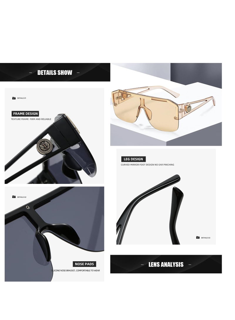 Excefore Stylish Square Flat Top Shield Sunglasses, Polarized Sunglasses Womens Men, One Lens Square Shades, Vintage Fashion Shades Classic Large Metal Sun Glasses - Image 3