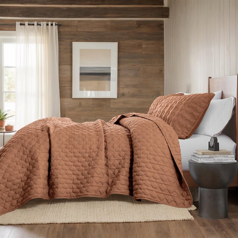 WDCOZY Burnt Orange Quilt King Size Bedding Sets with 2 Pillow Shams, Red Lightweight Soft Bedspread Coverlet, Quilted Blanket Thin Comforter Bed Cover for All Season, 3 Pieces, 104x90 inches - Image 5