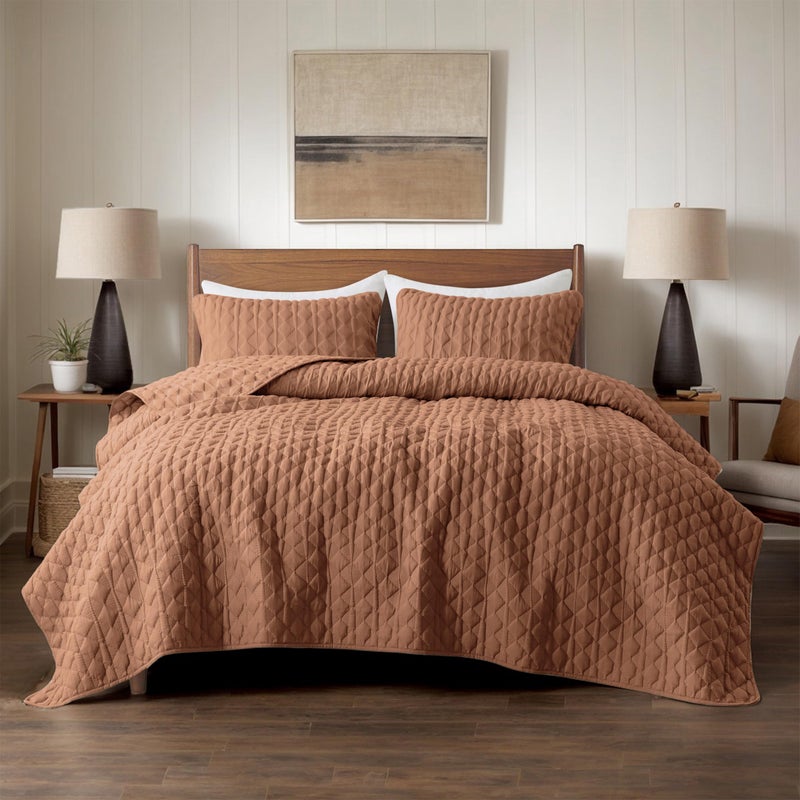 WDCOZY Burnt Orange Quilt King Size Bedding Sets with 2 Pillow Shams, Red Lightweight Soft Bedspread Coverlet, Quilted Blanket Thin Comforter Bed Cover for All Season, 3 Pieces, 104x90 inches - Image 2