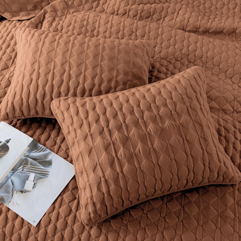 WDCOZY Burnt Orange Quilt King Size Bedding Sets with 2 Pillow Shams, Red Lightweight Soft Bedspread Coverlet, Quilted Blanket Thin Comforter Bed Cover for All Season, 3 Pieces, 104x90 inches - Image 4