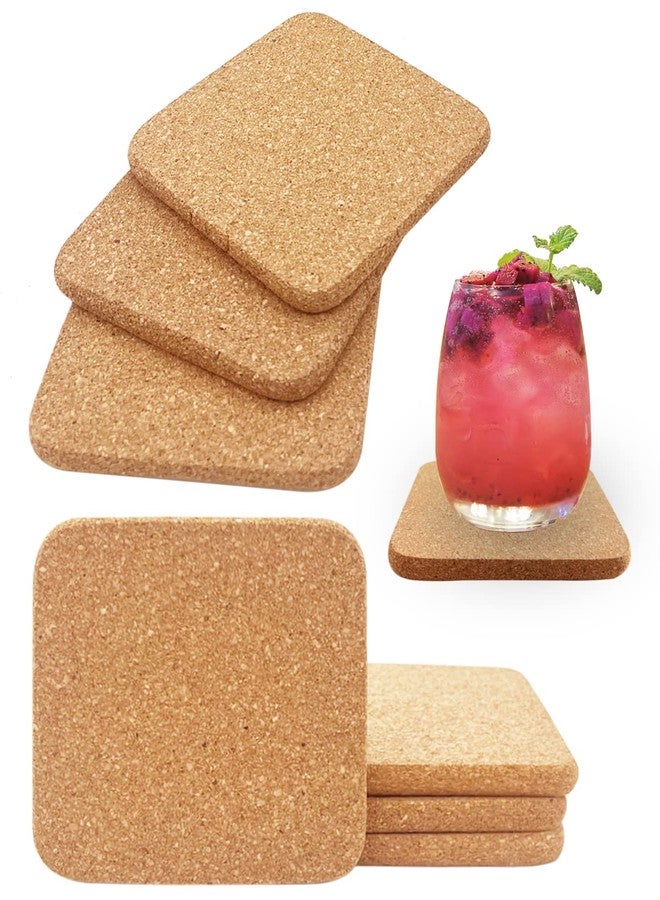 KITLAB Cork Coasters for Drinks, 8 Pcs Square Extra Thick Absorbent Cork Coaster Sets, Round Edge Drink Coaster, Cup Coasters for Kinds of Cups, Housewarming Gifts, Home Decor, 4 x 4 Inches - Image 1