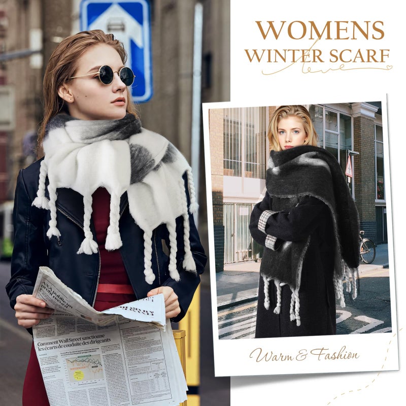 Premillow Women's Mohair Winter Scarf, Warm Winter Scarf for Women and Men, Super Soft Luxurious Cashmere Feel Women Scarfs, Black Stripes - Image 4