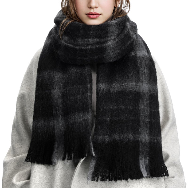 Premillow Women's Mohair Winter Scarf, Warm Winter Scarf for Women and Men, Super Soft Luxurious Cashmere Feel Women Scarfs, Black Stripes - Image 1