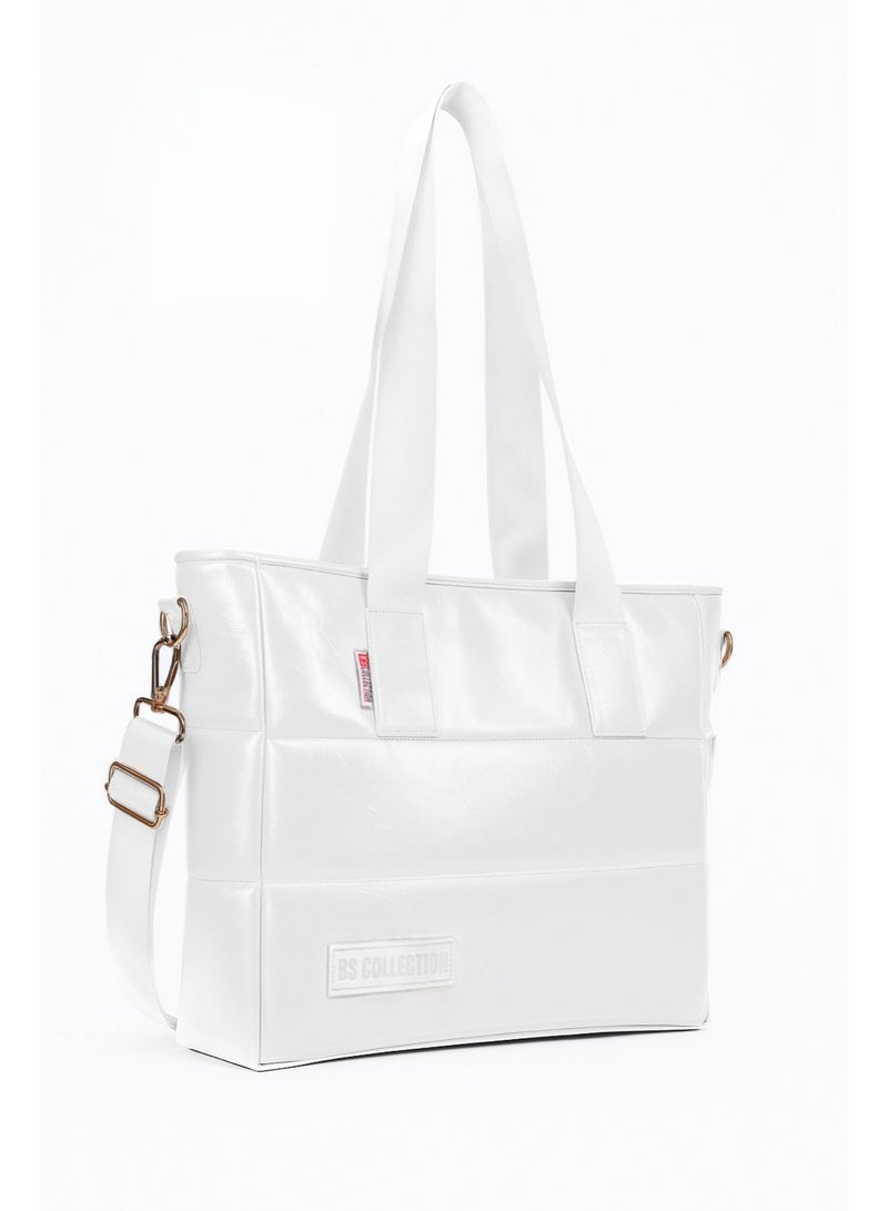 B.S COLLECTION Soft Leather B.S bag tote bag and shoulder bag for girls - White - Image 2