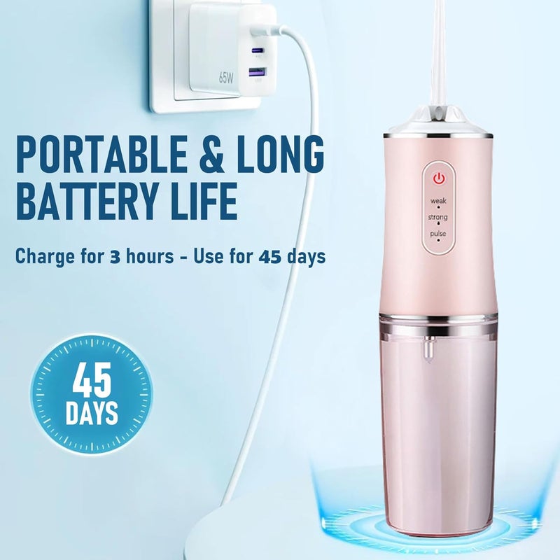 houscly Electric Water Flosser Cordless for Teeth 3 Modes 4 Jet Tips Cleaning and Flossing Water Dental Portable Floss Irrigator Oral Water Flossed Rechargeable Tonsil Stone Travel Adults - Image 4