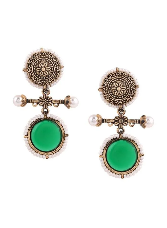 Priyaasi Elegant Women Green Brass Earrings with pattern and secured with Post and Back closure and styled in ideal for Ethnic moments — designed to make heads turn.