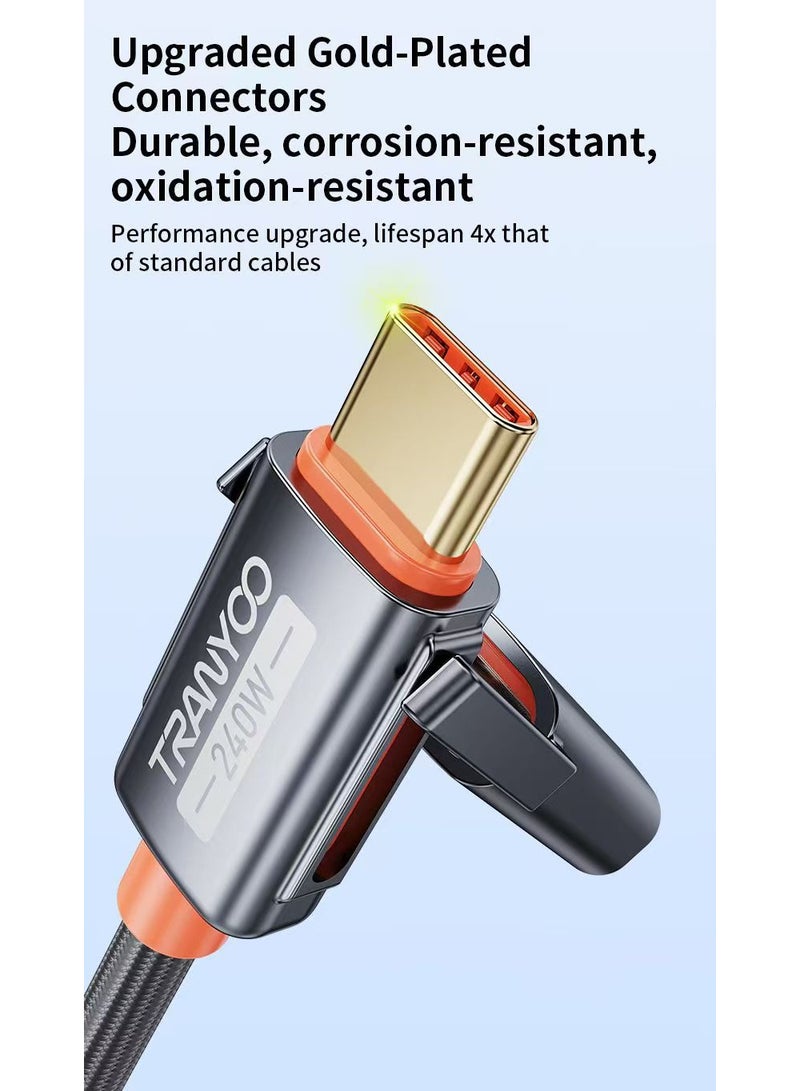 TRANYOO TRANYOO 4 in 1 USB C to USB C Fast Charging Cable (240W) with Built-in USB A and Lightning Connector (240W), Flat and Fast Charging Cable - Image 2