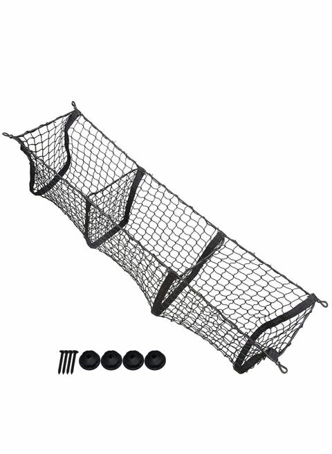 Mesh Storage Net, Three Pocket Black Mesh Trunk Cargo Organizer, Trunk Net for Back of Truck Cargo Organizer, Durable Expandable Mesh Cargo Organizer Storage Net