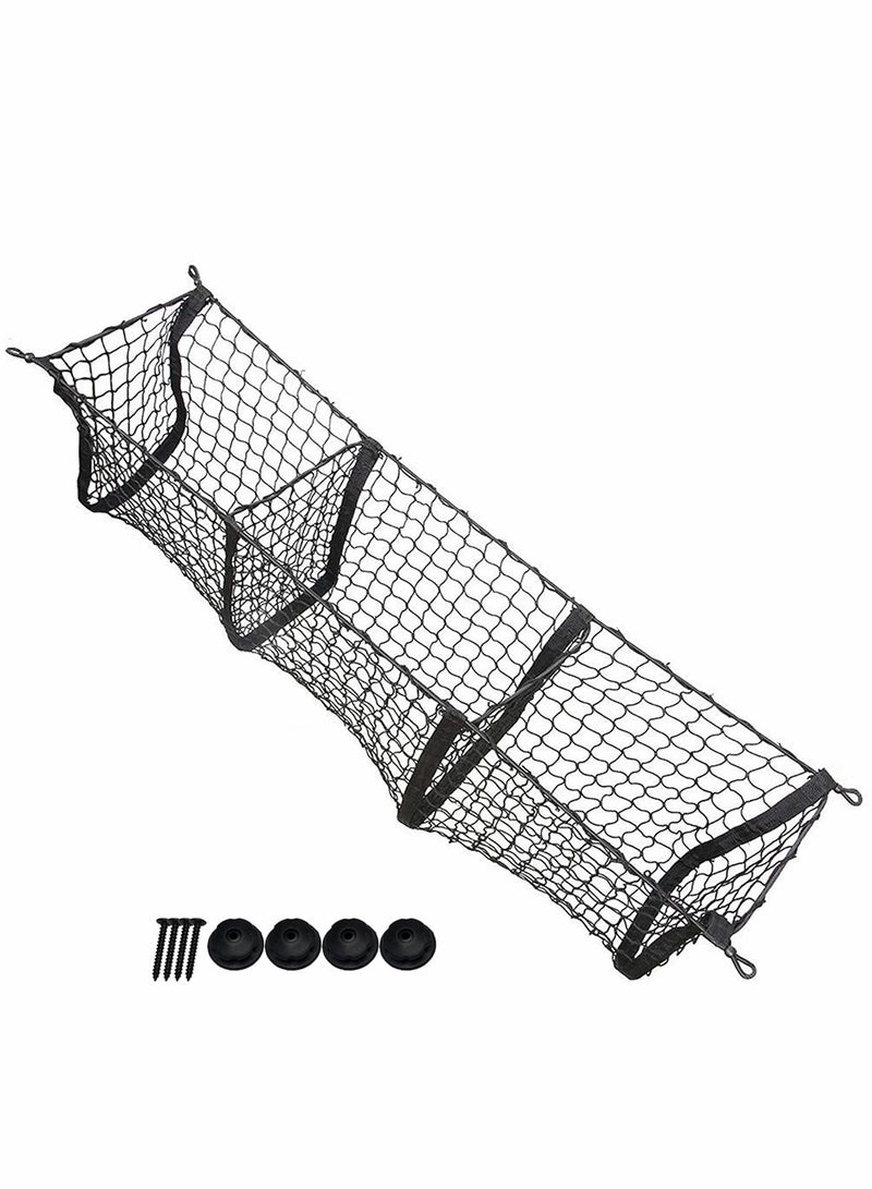 Mesh Storage Net, Three Pocket Black Mesh Trunk Cargo Organizer, Trunk Net for Back of Truck Cargo Organizer, Durable Expandable Mesh Cargo Organizer Storage Net