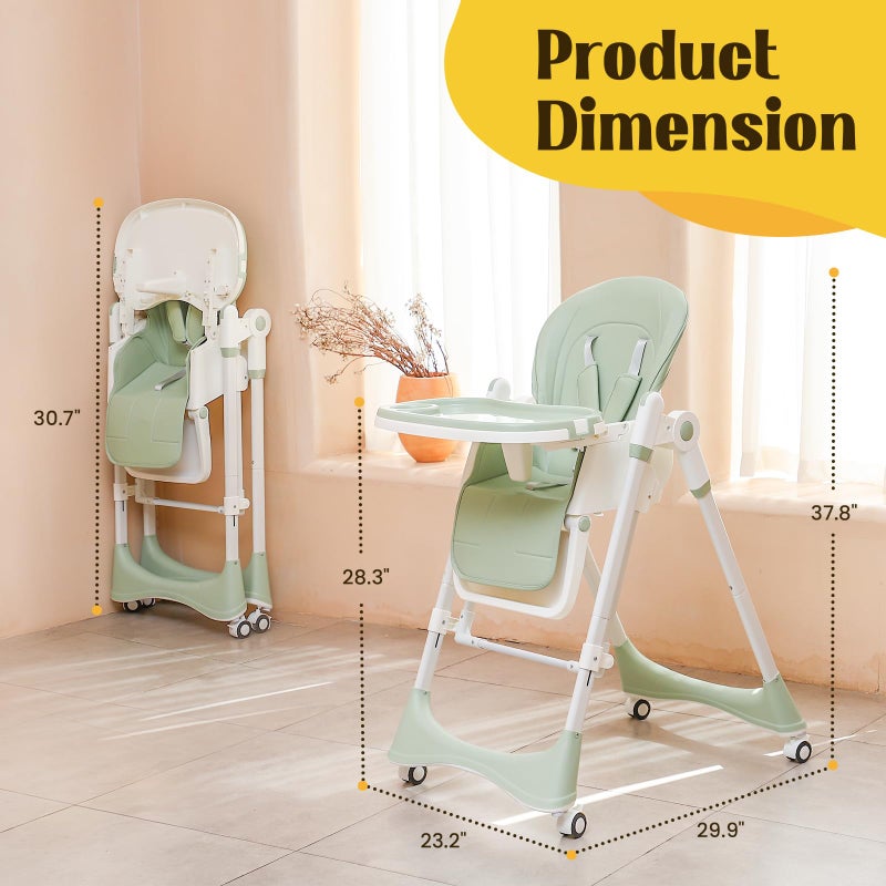 FAHKNS 6-in-1 High Chair with Rocker | Convertible Baby High Chair for Newborn to Toddler | Easy-Clean, Foldable & Adjustable with Removable Tray, Sparrow Lake Green - Image 5