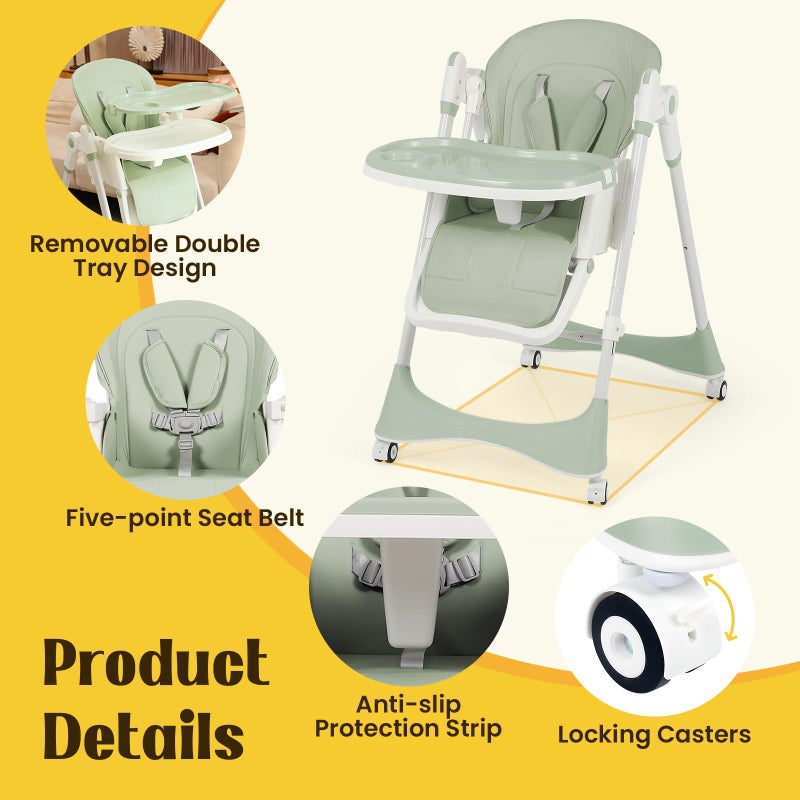 FAHKNS 6-in-1 High Chair with Rocker | Convertible Baby High Chair for Newborn to Toddler | Easy-Clean, Foldable & Adjustable with Removable Tray, Sparrow Lake Green - Image 3