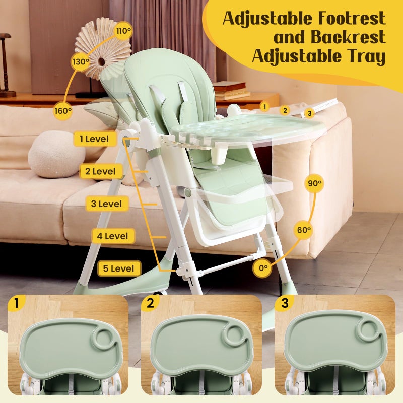 FAHKNS 6-in-1 High Chair with Rocker | Convertible Baby High Chair for Newborn to Toddler | Easy-Clean, Foldable & Adjustable with Removable Tray, Sparrow Lake Green - Image 2