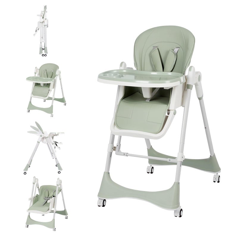 FAHKNS 6-in-1 High Chair with Rocker | Convertible Baby High Chair for Newborn to Toddler | Easy-Clean, Foldable & Adjustable with Removable Tray, Sparrow Lake Green - Image 1