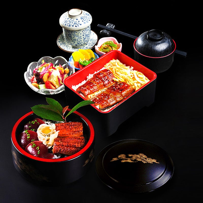 Gold Eel Sushi Bento Box with Lid Single Layer Japanese Lunch Container Square-Pine Flower 