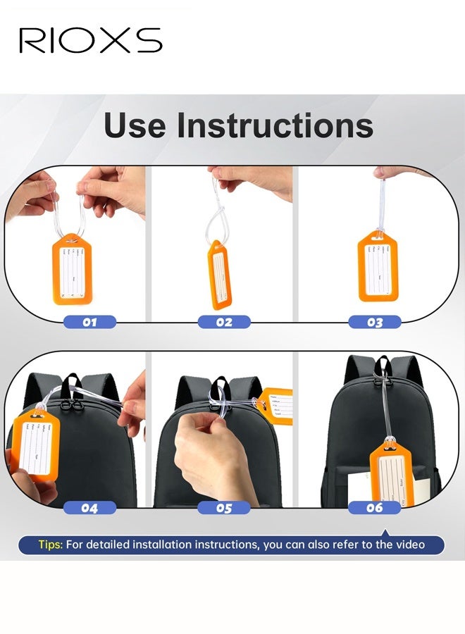 ريوكس مجموعة من 6 بطاقات أمتعة، بطاقات أمتعة زاهية مع غشاء مقاوم للماء، بطاقات أسماء للأطفال، أساسيات السفر بالطائرة، إكسسوارات سفر أساسية، ألوان متنوعة. - Image 5
