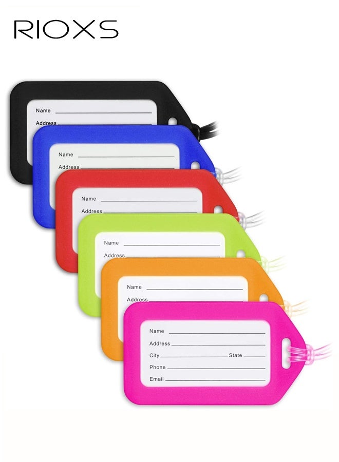 ريوكس مجموعة من 6 بطاقات أمتعة، بطاقات أمتعة زاهية مع غشاء مقاوم للماء، بطاقات أسماء للأطفال، أساسيات السفر بالطائرة، إكسسوارات سفر أساسية، ألوان متنوعة. - Image 1