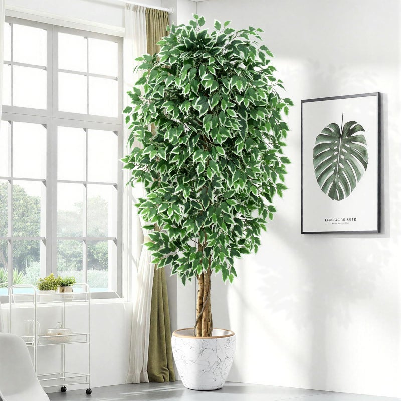 Keeplush 7ft Large Ficus Artificial Trees with Natural Curved Trunks, 84" Tall Lush Faux Tree for Home Decor Indoor, Green Lifelike Fake Ficus Tree 1pcs - Image 5