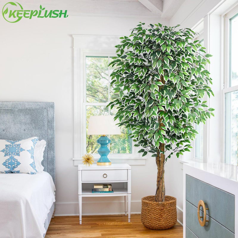 Keeplush 7ft Large Ficus Artificial Trees with Natural Curved Trunks, 84" Tall Lush Faux Tree for Home Decor Indoor, Green Lifelike Fake Ficus Tree 1pcs - Image 4