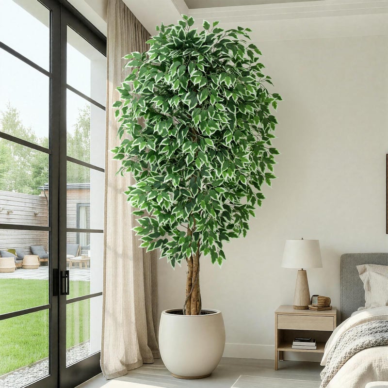 Keeplush 7ft Large Ficus Artificial Trees with Natural Curved Trunks, 84" Tall Lush Faux Tree for Home Decor Indoor, Green Lifelike Fake Ficus Tree 1pcs - Image 1