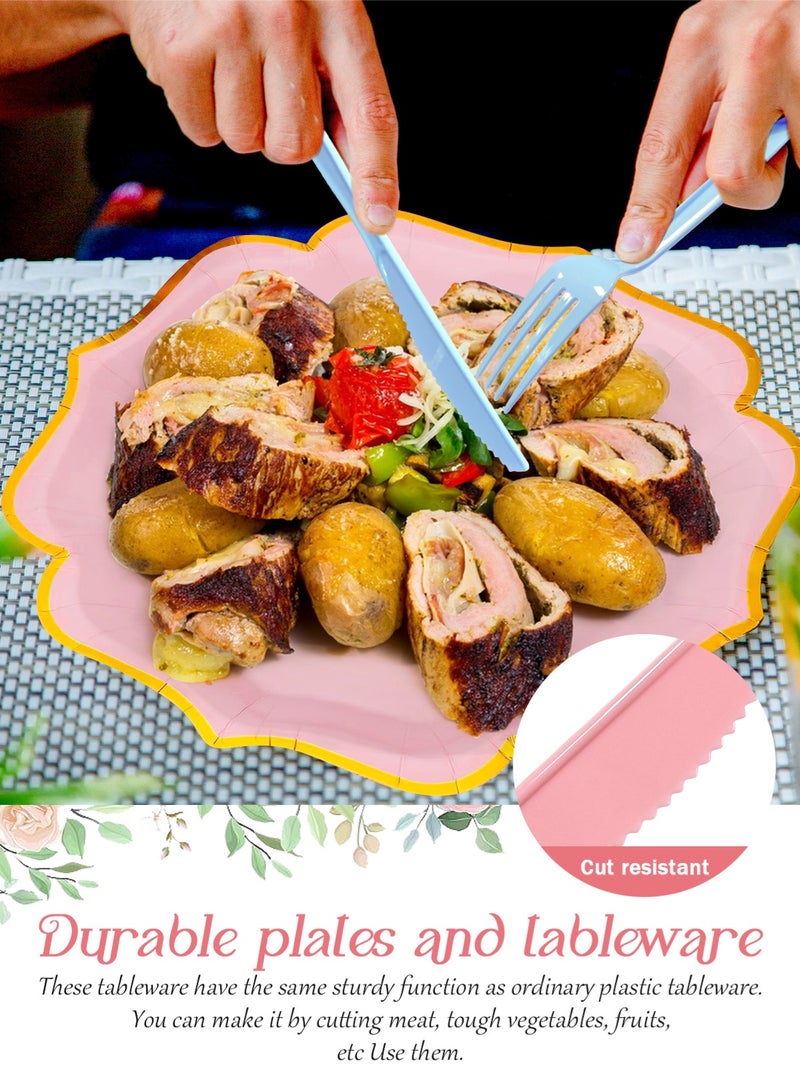 HomarKet 200 Pcs Disposable Paper Plates and Napkins,25 Guest Party Supplies Dinnerware Set Include Polygon Paper Plates Napkin Cup Straw Plastic Spoon Fork Knive for Party,Wedding,Birthday (Pink) - Image 3