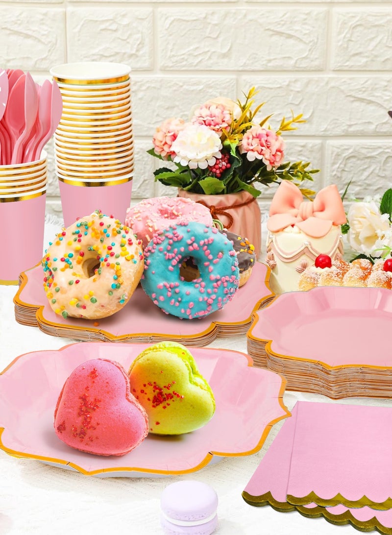HomarKet 200 Pcs Disposable Paper Plates and Napkins,25 Guest Party Supplies Dinnerware Set Include Polygon Paper Plates Napkin Cup Straw Plastic Spoon Fork Knive for Party,Wedding,Birthday (Pink) - Image 4