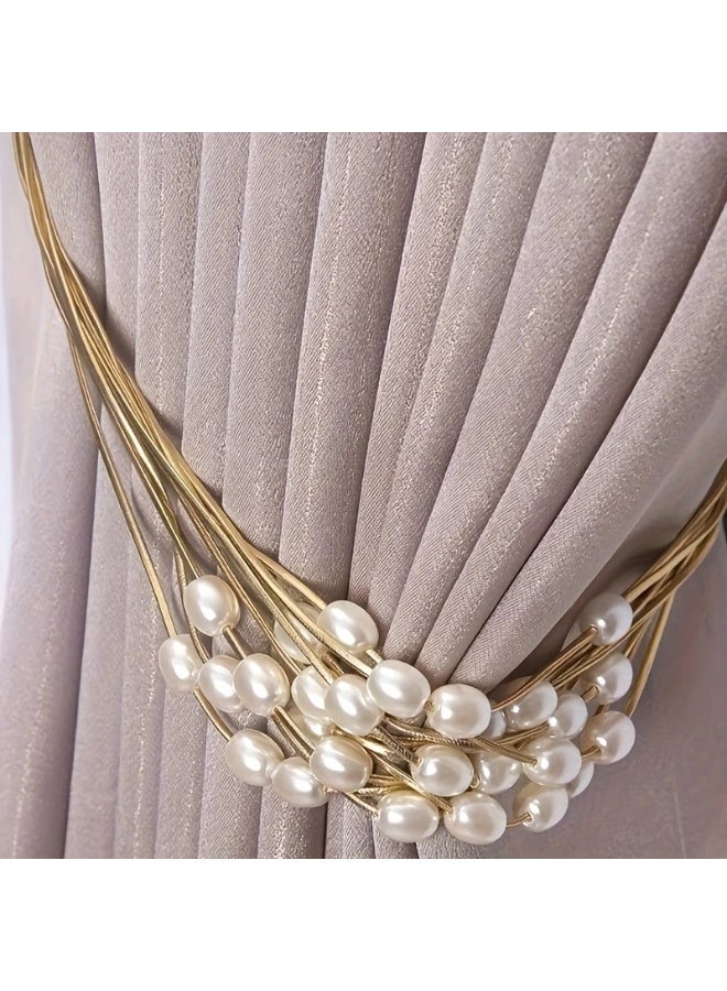 Goolsky Elegant Rice Grain Beaded Curtain Tie Straps with Pearl Buckles - High-End Window Decor Accessories - Image 1