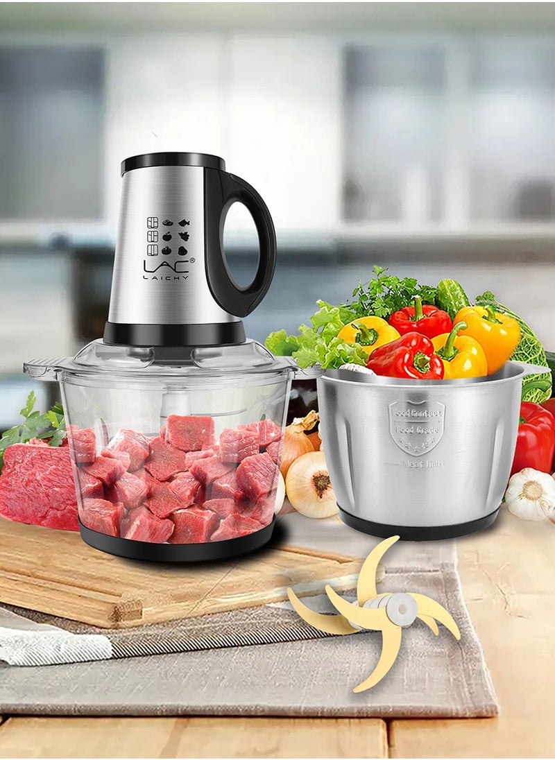 LAC - 3.8L Large Food Processors,Meat Grinder Veggie Chopper with with 2 pieces 16Cup Bowls 350W Electric Food Processors,3 Speed,2 pieces 4 Bi-Level Bladesand Spatula for Baby Food,Meat,Vegetables,Fruits - Image 1