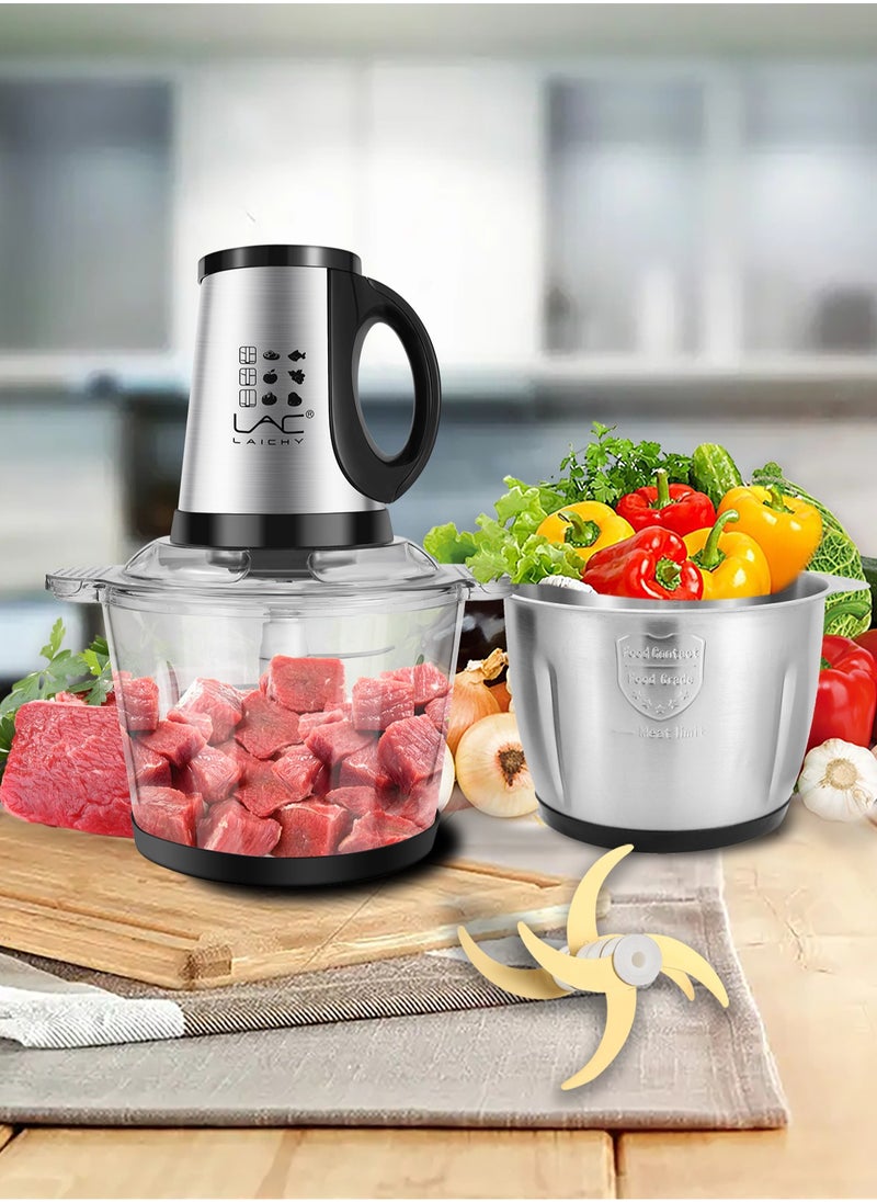 LAC - 3.8L Large Food Processors,Meat Grinder Veggie Chopper with with 2 pieces 16Cup Bowls 350W Electric Food Processors,3 Speed,2 pieces 4 Bi-Level Bladesand Spatula for Baby Food,Meat,Vegetables,Fruits - Image 1