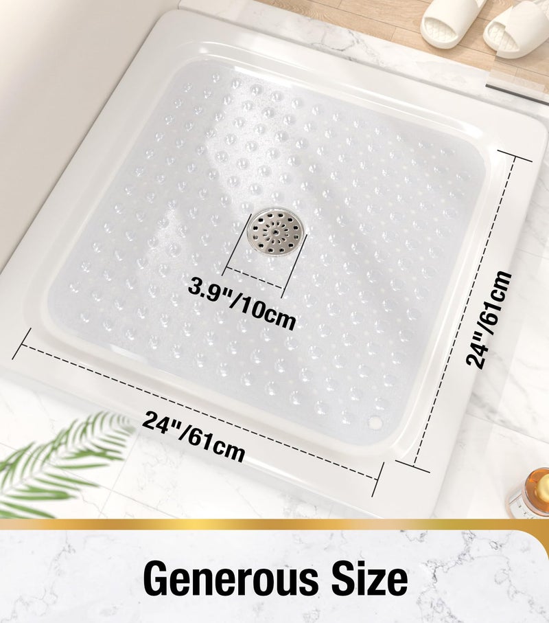 HITSLAM Shower Bathtub Mat Non Slip, 24"x 24" Bath Mat for Tub, Soft PVC Shower Mats for Inside Shower with Suction Cups and Center Drain Hole, Machine Washable Bathroom Floor Mat, Clear - Image 2