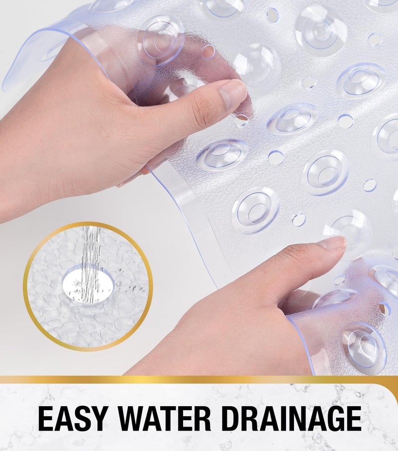 HITSLAM Shower Bathtub Mat Non Slip, 24"x 24" Bath Mat for Tub, Soft PVC Shower Mats for Inside Shower with Suction Cups and Center Drain Hole, Machine Washable Bathroom Floor Mat, Clear - Image 3