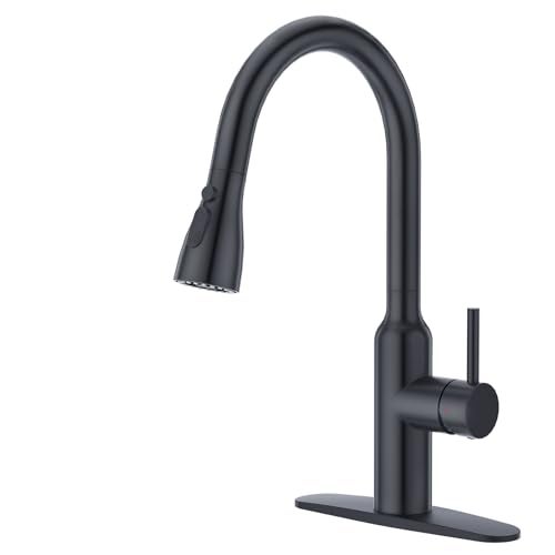 CREA Black Kitchen Faucet Pull Down Kitchen Faucets with Sprayer 3 Modes Uitility Laundry Faucets Single Hole Bar Sink Faucet 360 Swivel High Arc Stainless Steel RV Faucet Matte Black - Image 1