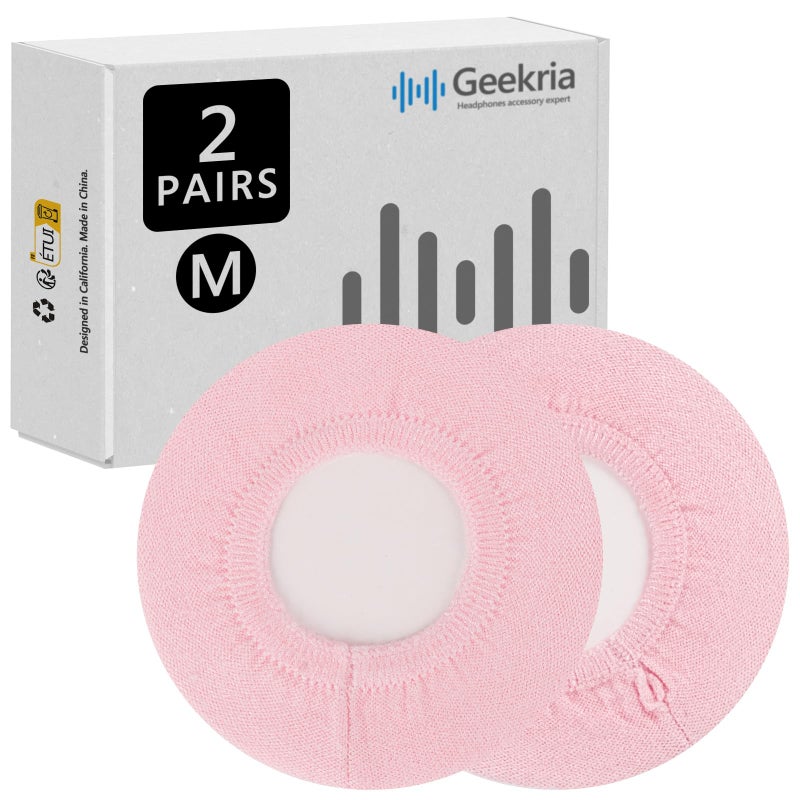 Geekria 2 Pairs Knit Headphones Ear Covers - Product Safety Certified - Washable & Stretchable Sanitary Earcup Protectors for Over-Ear Headsets, Sweat Pads for Gym, Gaming (Size M/Pink) - Image 1