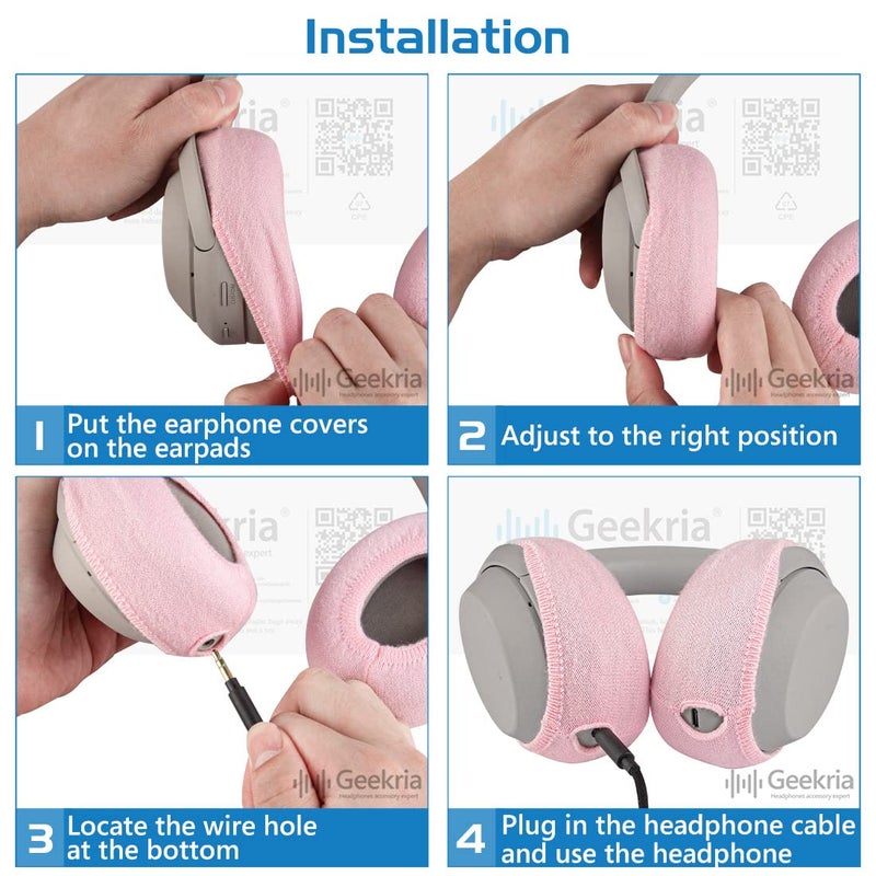 Geekria 2 Pairs Knit Headphones Ear Covers - Product Safety Certified - Washable & Stretchable Sanitary Earcup Protectors for Over-Ear Headsets, Sweat Pads for Gym, Gaming (Size M/Pink) - Image 5