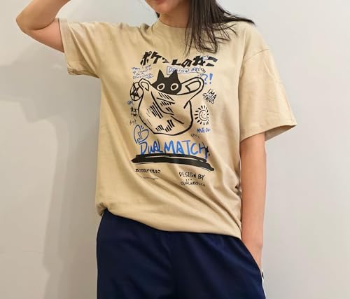 Dynict Unisex Cartoon T-Shirts Harajuku Kawaii Cat Letter Printed Short Sleeve Tees Couple Loose Clothes Y2K Tops (X-Large,Khaki) - Image 3