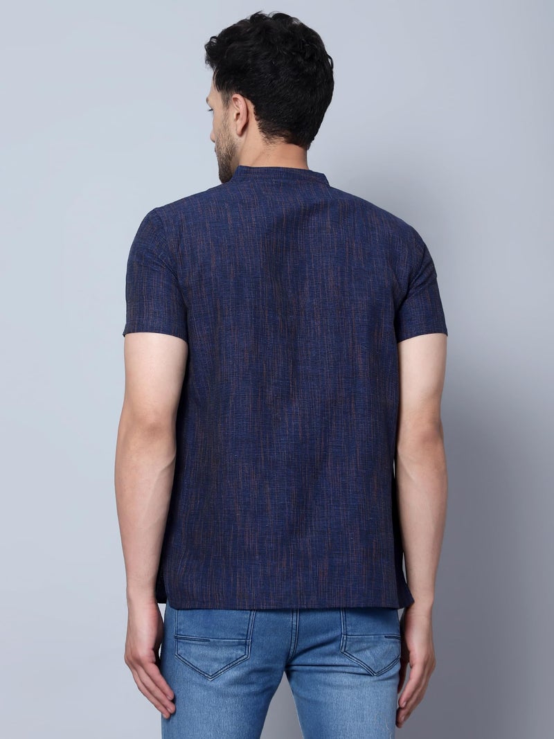 LATEST CHIKAN Men's Cotton Blend Regular Textured Short Kurta Half Sleeves - Casual Ethnic Wear -SK-DBL-RBL-40 Royal Blue - Image 4