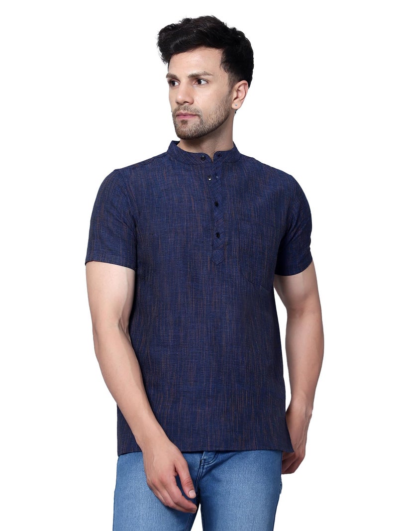LATEST CHIKAN Men's Cotton Blend Regular Textured Short Kurta Half Sleeves - Casual Ethnic Wear -SK-DBL-RBL-40 Royal Blue - Image 1