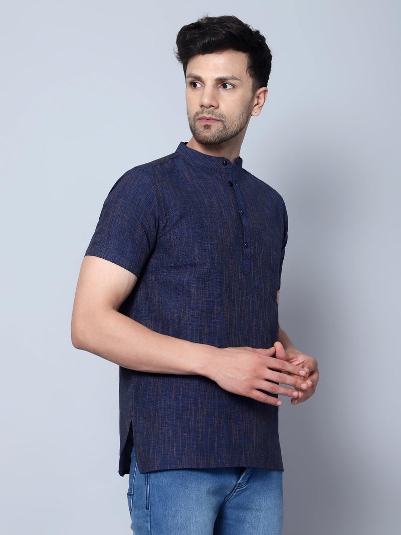 LATEST CHIKAN Men's Cotton Blend Regular Textured Short Kurta Half Sleeves - Casual Ethnic Wear -SK-DBL-RBL-40 Royal Blue - Image 3