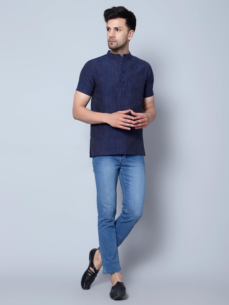 LATEST CHIKAN Men's Cotton Blend Regular Textured Short Kurta Half Sleeves - Casual Ethnic Wear -SK-DBL-RBL-40 Royal Blue - Image 5