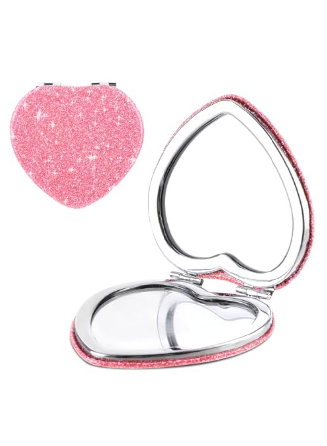YUXIANLB Compact Mirror for Purse Heart Shaped DoubleSided 1X2X Magnifying Glitter Mini Vanity Mirror Travel Portable Pocket Makeup Mirrors for Women Girls Pink - Image 1