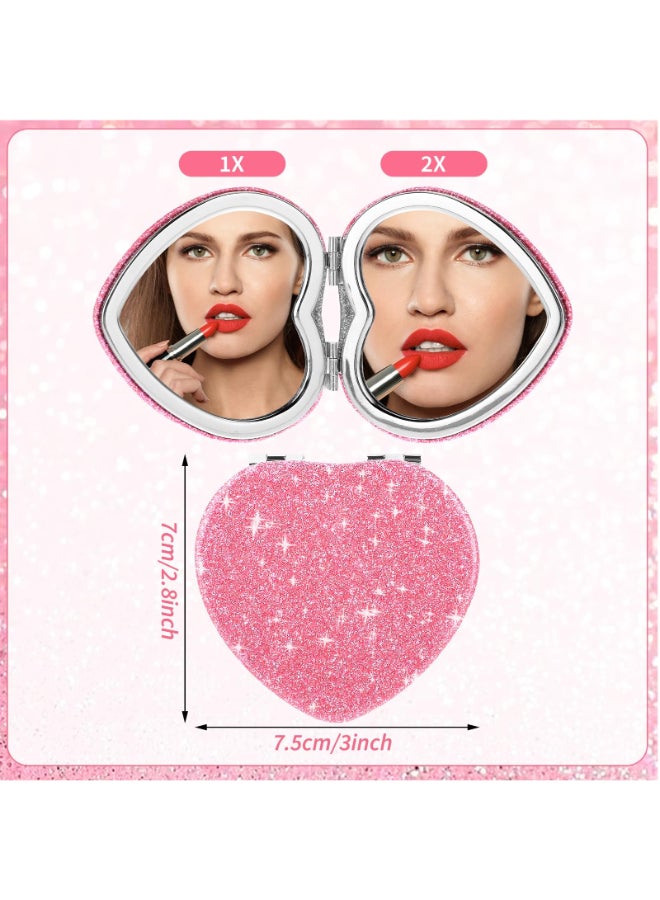 YUXIANLB Compact Mirror for Purse Heart Shaped DoubleSided 1X2X Magnifying Glitter Mini Vanity Mirror Travel Portable Pocket Makeup Mirrors for Women Girls Pink - Image 4