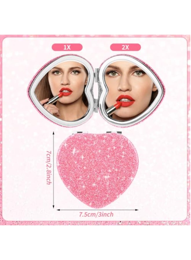 YUXIANLB Compact Mirror for Purse Heart Shaped DoubleSided 1X2X Magnifying Glitter Mini Vanity Mirror Travel Portable Pocket Makeup Mirrors for Women Girls Pink - Image 3