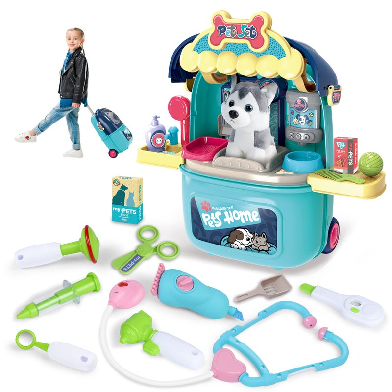 MAGIC4U Pet Cat Care Carrier Suitcase Toy 29PCS Doctor Vet Kit for Kids Pet Dog Grooming Feeding Toys Veterinarian Pretend Play Set Gifts for Boys and Girls Ages 312 - Image 3