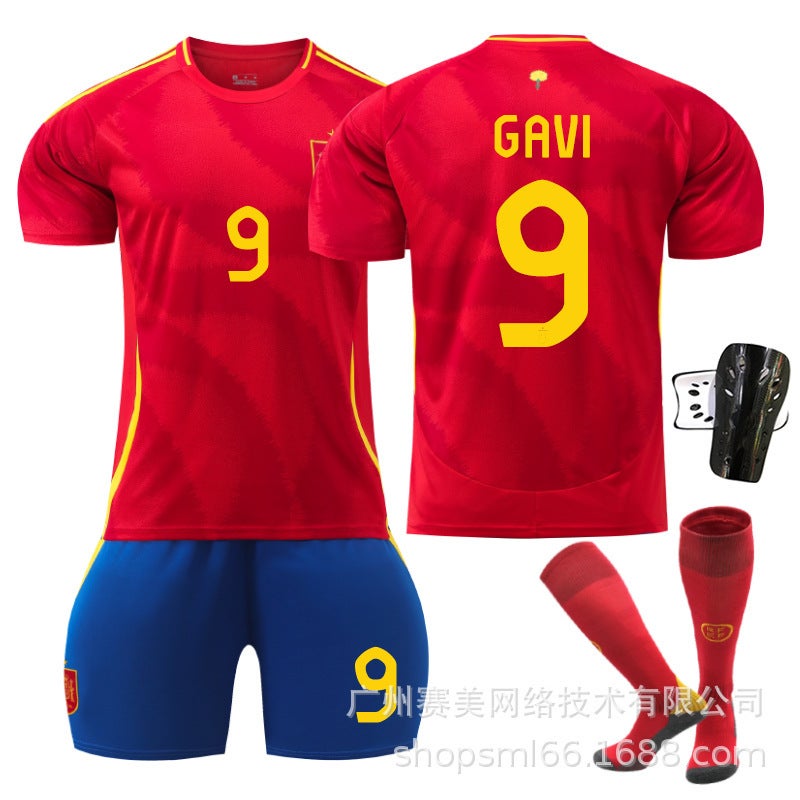 Generic Euro 2024 Spain Home 7 Morata 9 Garvey 19 Yamal Football Jersey suit Jersey Cross Border No. 9 sock guard